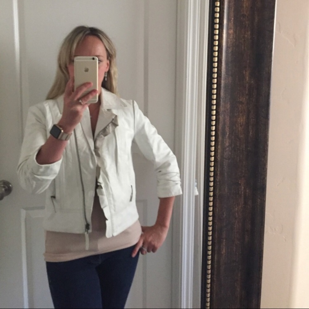 Genuine leather white motto jacket by Newport News